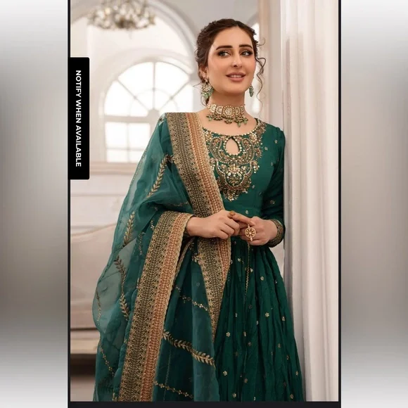 MARIA.B. 3 Piece Embroidered Raw Silk Lehenga Choli/Party/wedding wear Pakistani - Picture 1 of 5